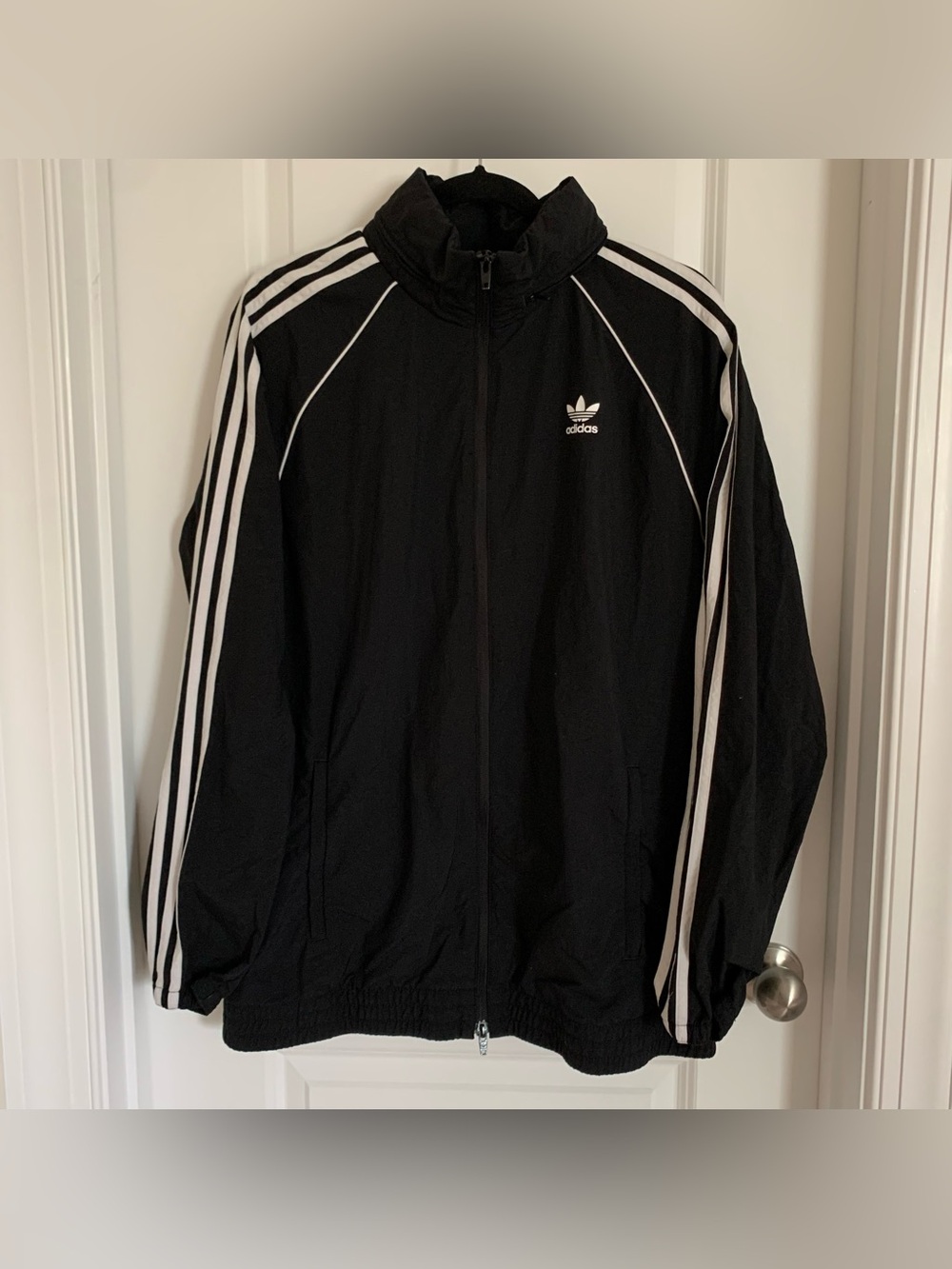 adidas Black Track Jacket with White Stripes, L